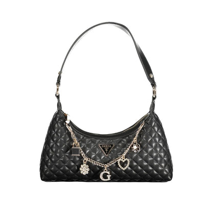 Guess Jeans Black Polyethylene Women Handbag with quilted design and charm details, showcasing chic sophistication and functionality.