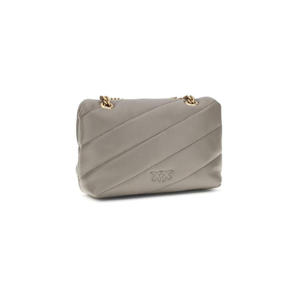 PINKO Gray Calf Leather Bos Taurus Shoulder Bag