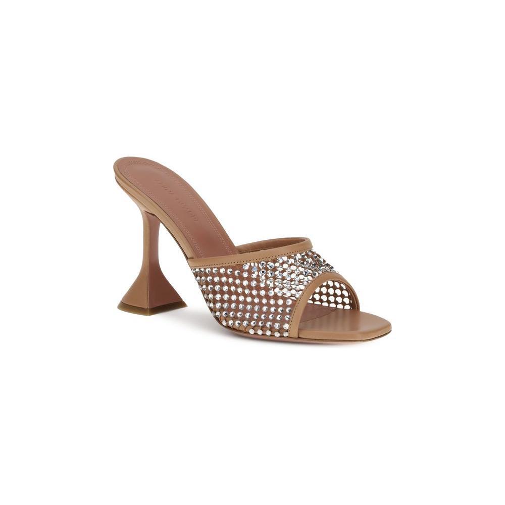 Amina Muaddi Beige Goatskin Stiletto Heel Sandals