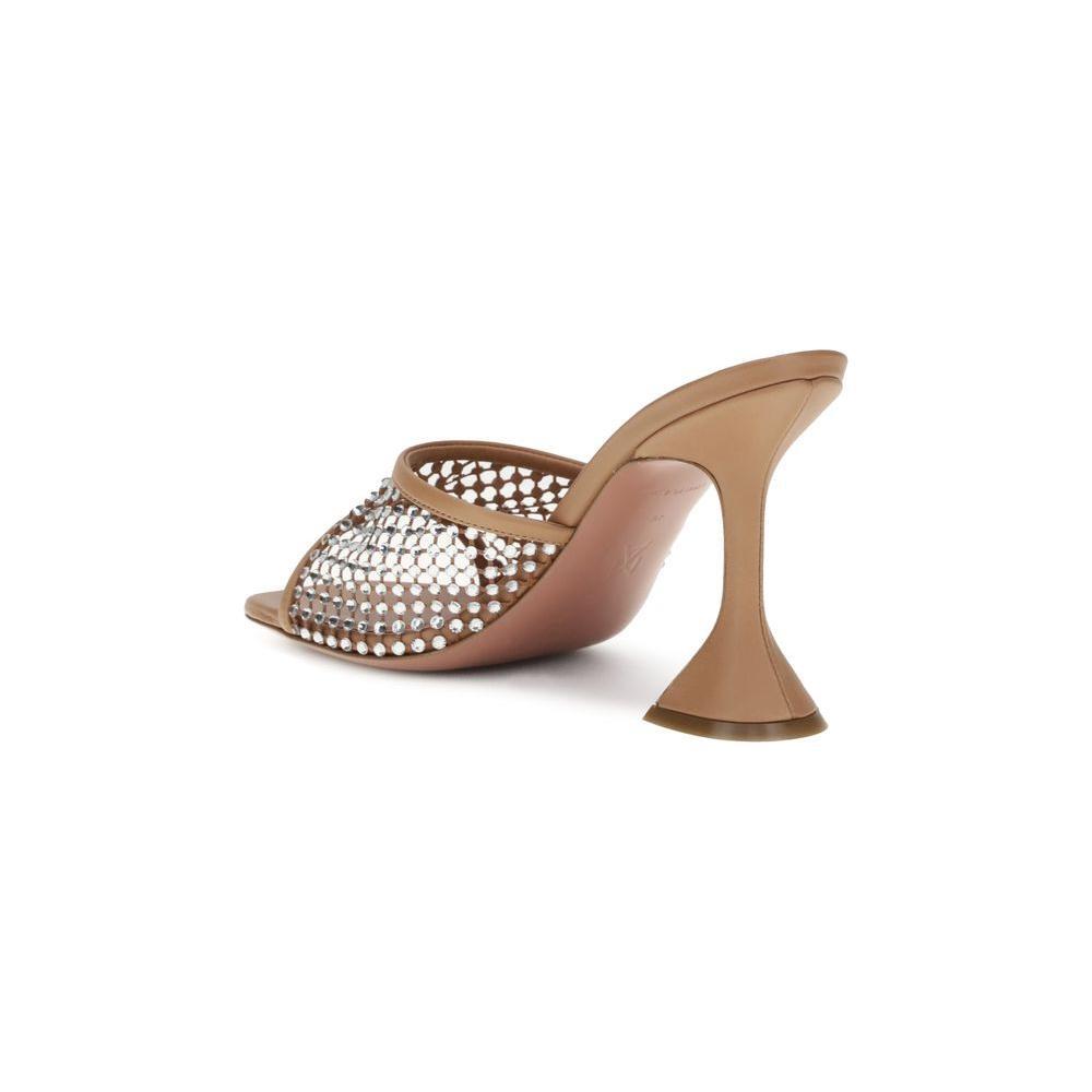 Amina Muaddi Beige Goatskin Stiletto Heel Sandals