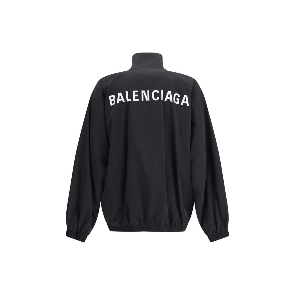 Back view of Balenciaga Black Polyester Shell Jacket with logo embroidery.