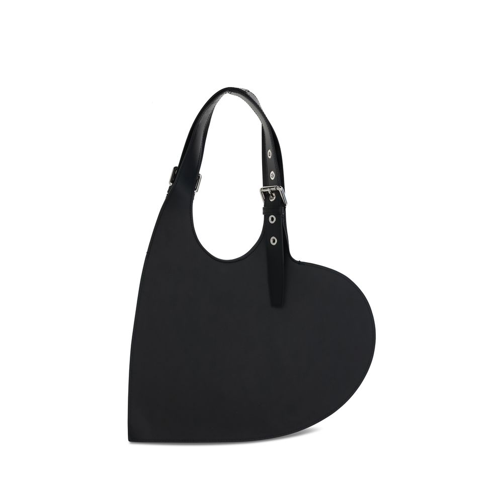 Coperni Black Calf Leather Bos Taurus Shoulder Bag, heart-shaped with a belted handle, made of 100% calf leather. Unique and stylish accessory.