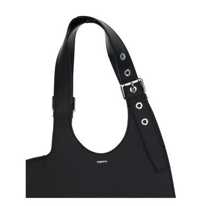 Coperni Black Calf Leather Bos Taurus Shoulder Bag with belted handle and smooth leather design.