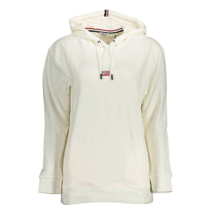 U.S. POLO ASSN. White Cotton Women Sweater with Hood and Pockets