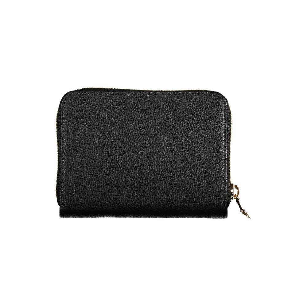 Patrizia Pepe Black Leather Wallet with compartments, coin purse, card spaces, and zip closure.