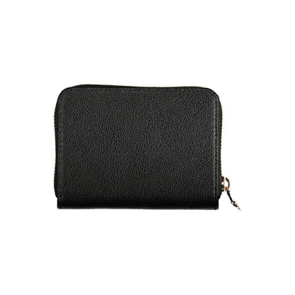 Patrizia Pepe Black Leather Wallet with compartments, coin purse, card spaces, and zip closure.