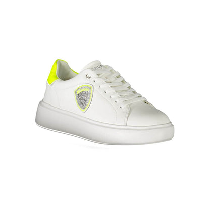 Blauer White Polyester Sneaker with laces, contrast details, logo on plush sole. Ideal for sports.