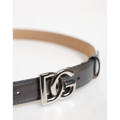Dolce & Gabbana Metallic Leather Silver Tone Logo Buckle Belt