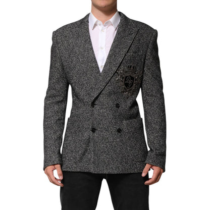 Dolce & Gabbana Black White Double Breasted Men Suit Blazer