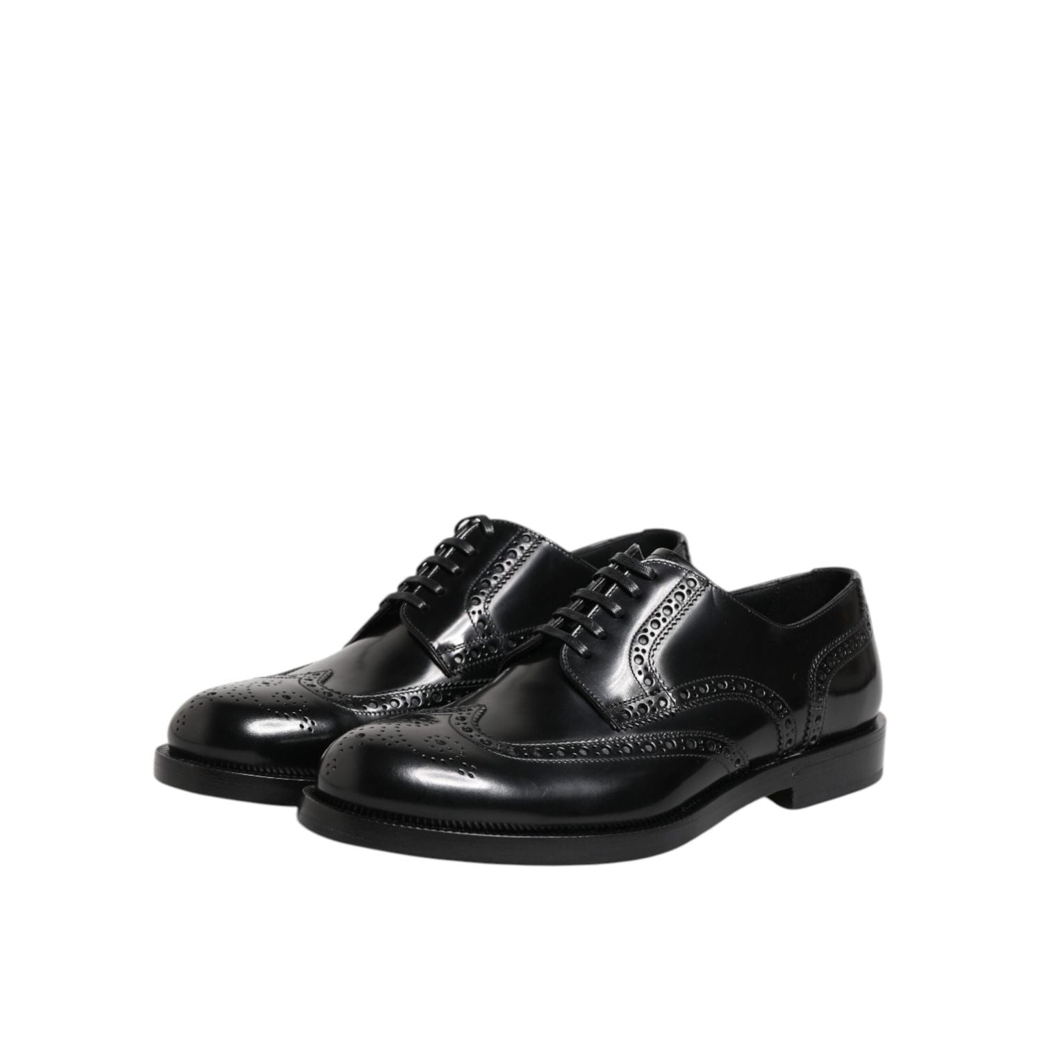 Dolce & Gabbana Black Leather Derby Wingtip Formal Shoes