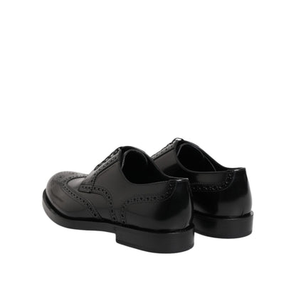 Dolce & Gabbana Black Leather Derby Wingtip Formal Shoes