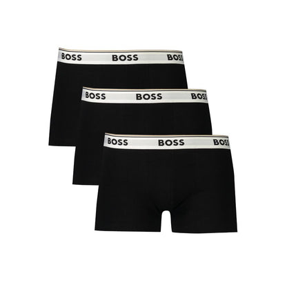Hugo Boss Black Cotton Men Boxer Short triple-pack with logo waistband, stylish and comfortable.