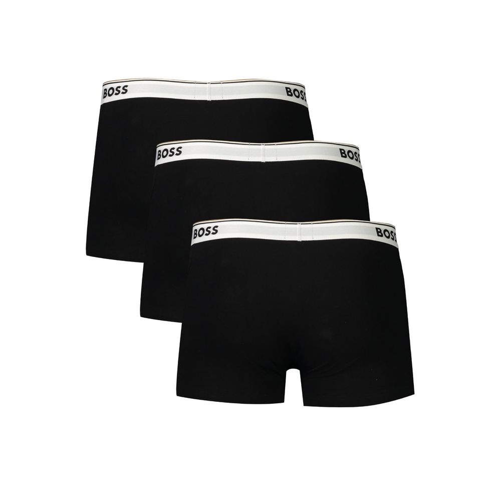 Hugo Boss Black Cotton Men Boxer Short triple-pack with elastic waistband, black color.