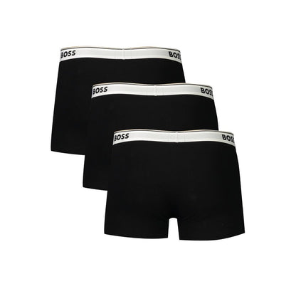 Hugo Boss Black Cotton Men Boxer Short triple-pack with elastic waistband, black color.