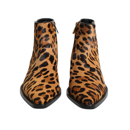 Dolce & Gabbana Brown Leopard Calf Fur Ankle Boots Shoes
