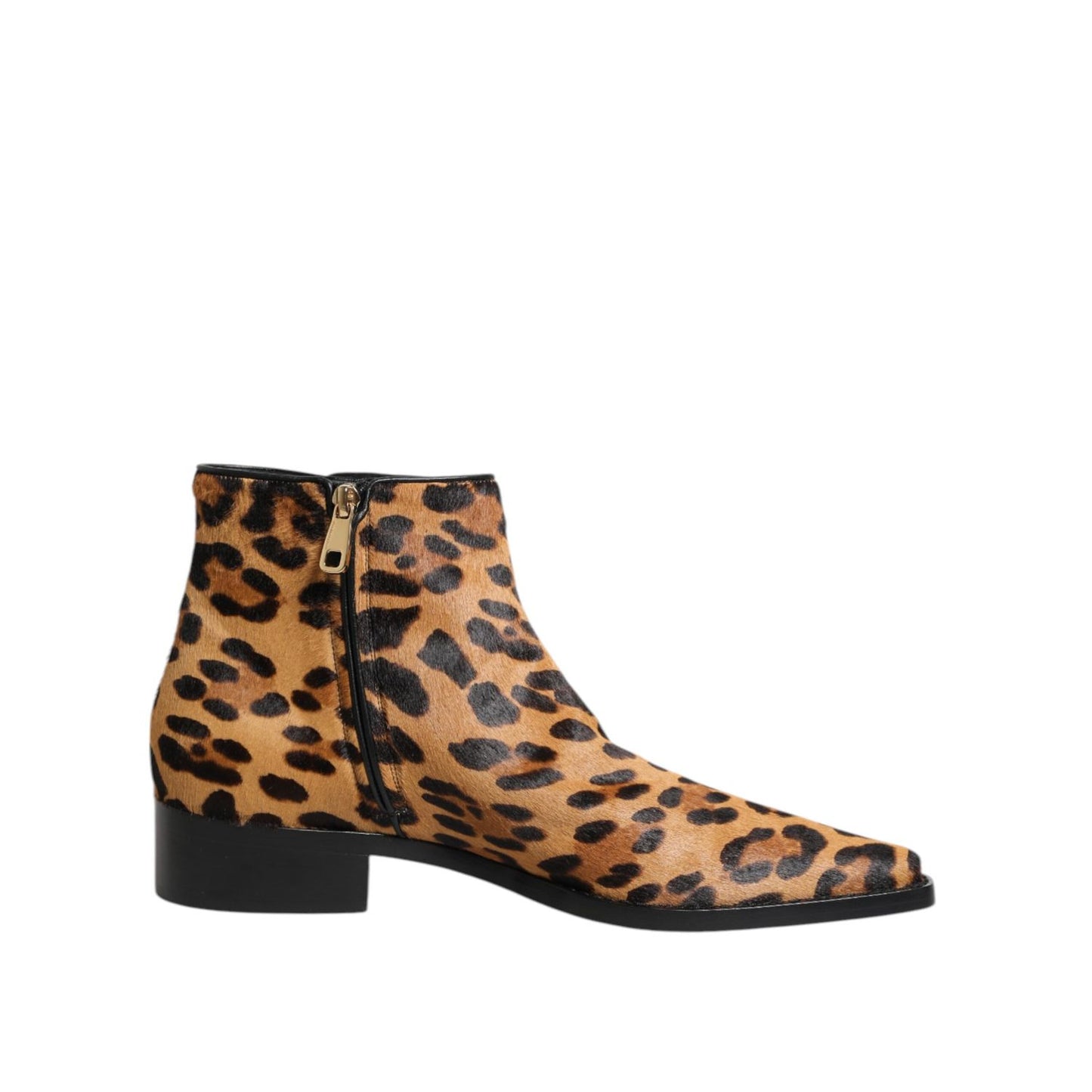 Dolce & Gabbana Brown Leopard Calf Fur Ankle Boots Shoes