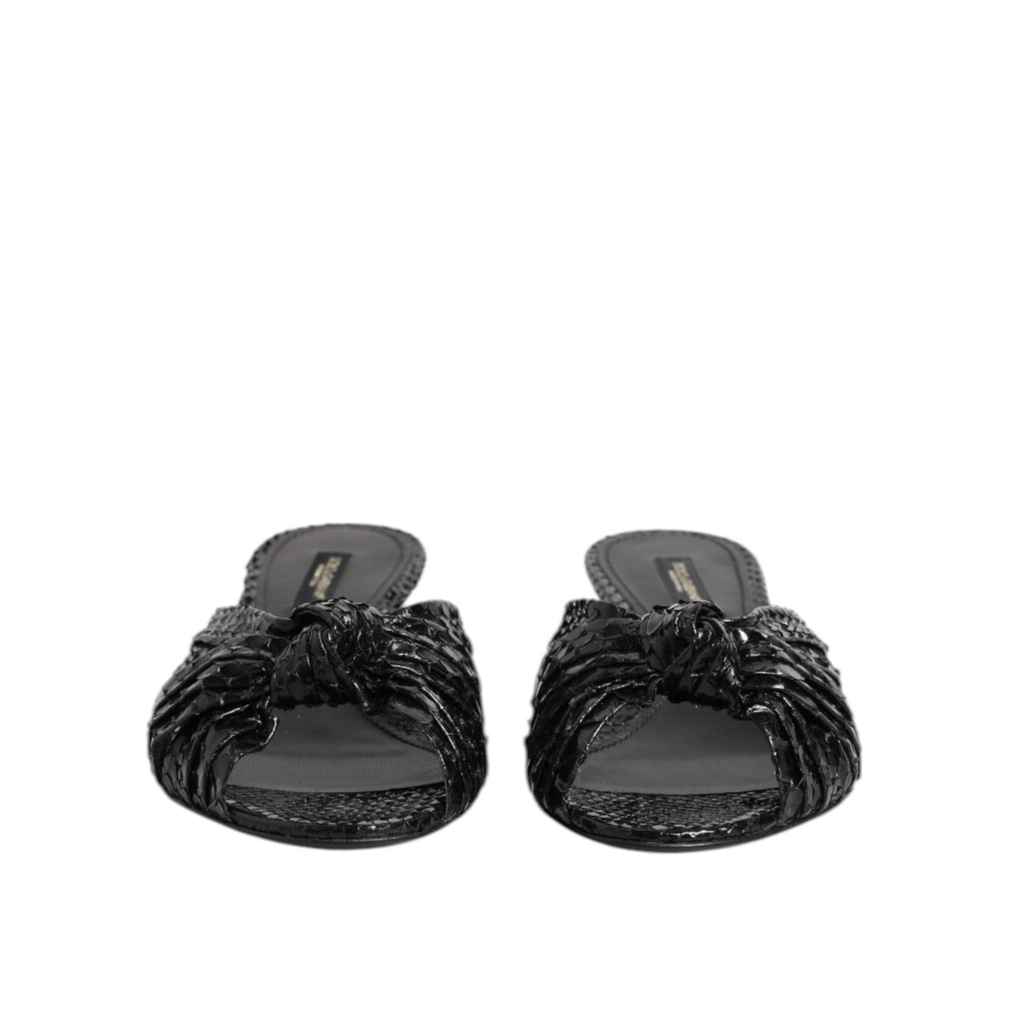 Dolce & Gabbana Black Leather Heels Slides Sandals Shoes