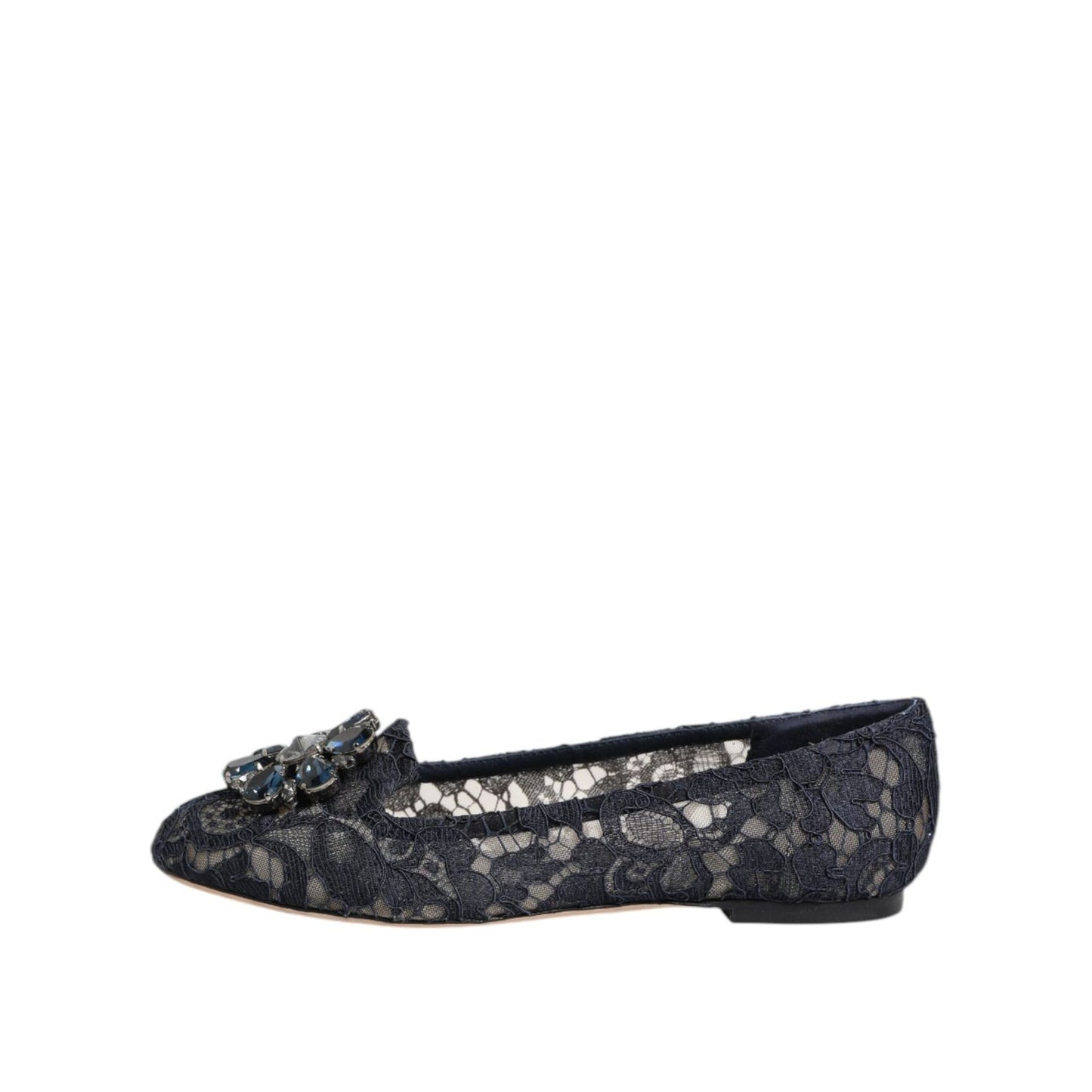 Dolce & Gabbana Blue Taormina Lace Crystals Flats Shoes