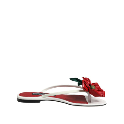 Dolce & Gabbana Red White KEIRA Flower Leather Sandals Shoes
