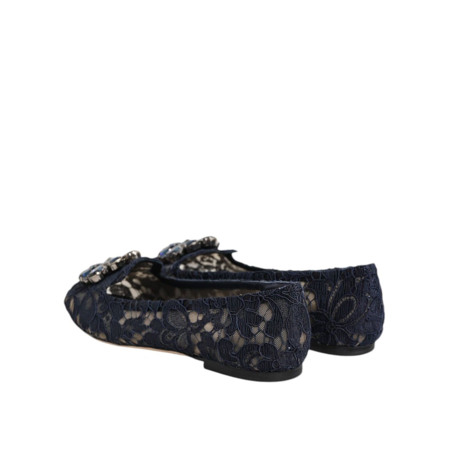 Dolce & Gabbana Blue Taormina Lace Crystals Flats Shoes