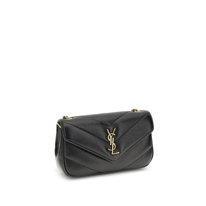 Saint Laurent Black Lamb Ovis Aries Aries Shoulder Bag in quilted leather with YSL logo and sliding chain handle.