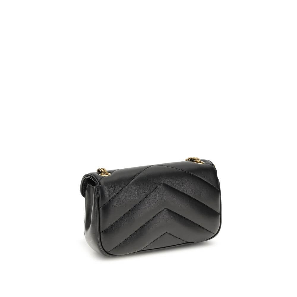 Saint Laurent Black Lamb Ovis Aries Aries Shoulder Bag with quilted design and gold chain strap