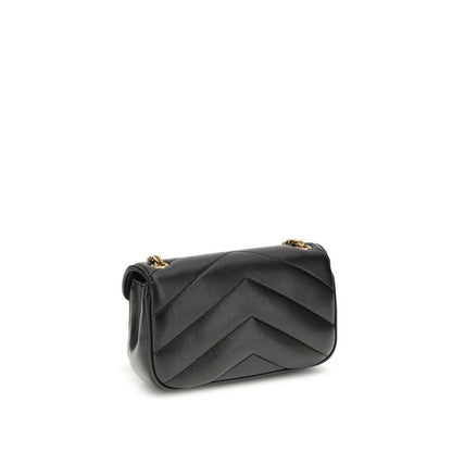 Saint Laurent Black Lamb Ovis Aries Aries Shoulder Bag with quilted design and gold chain strap