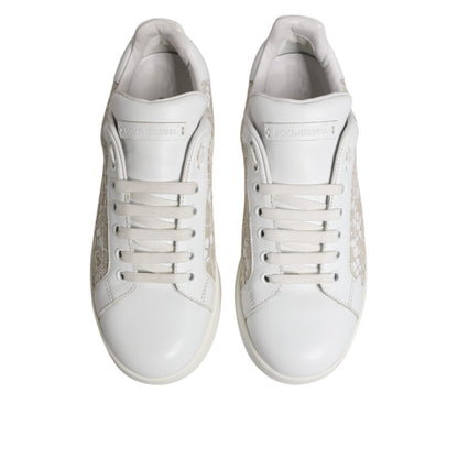 Dolce & Gabbana White Lace Leather Low Top Sneaker Shoes