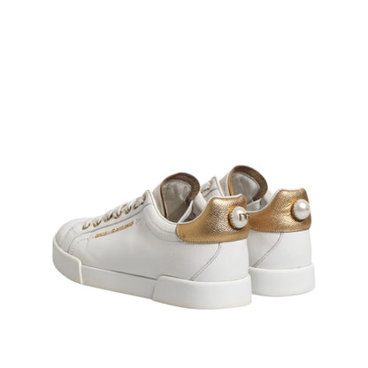 Dolce & Gabbana White Leather Low Top Women Sneakers Shoes