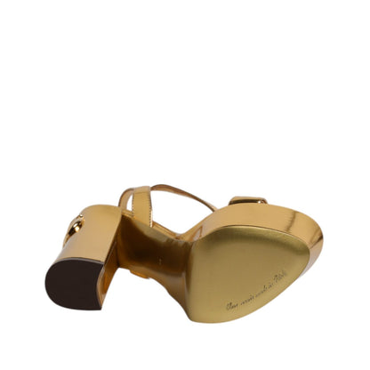 Dolce & Gabbana Gold Leather Platform Keira Sandals Shoes
