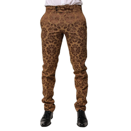 Dolce & Gabbana Brown Floral Jacquard Men Skinny Trouser Pants