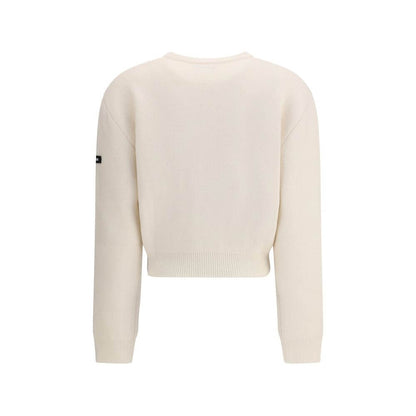 Balenciaga White Wool Sweatshirt with ribbed cuffs, dropped shoulders, and logo patch on sleeve, offering comfort and contemporary style.