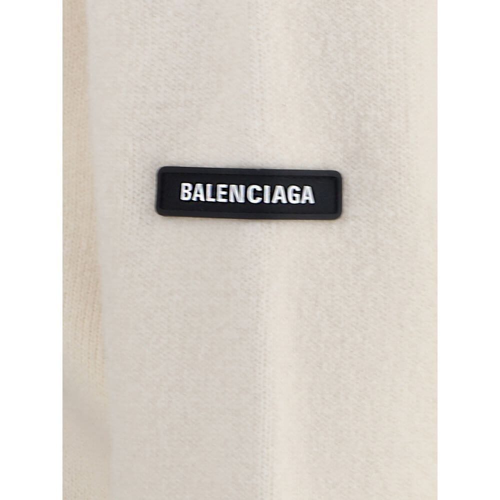 Balenciaga White Wool Sweatshirt with logo patch on sleeve showcasing luxury fashion design.