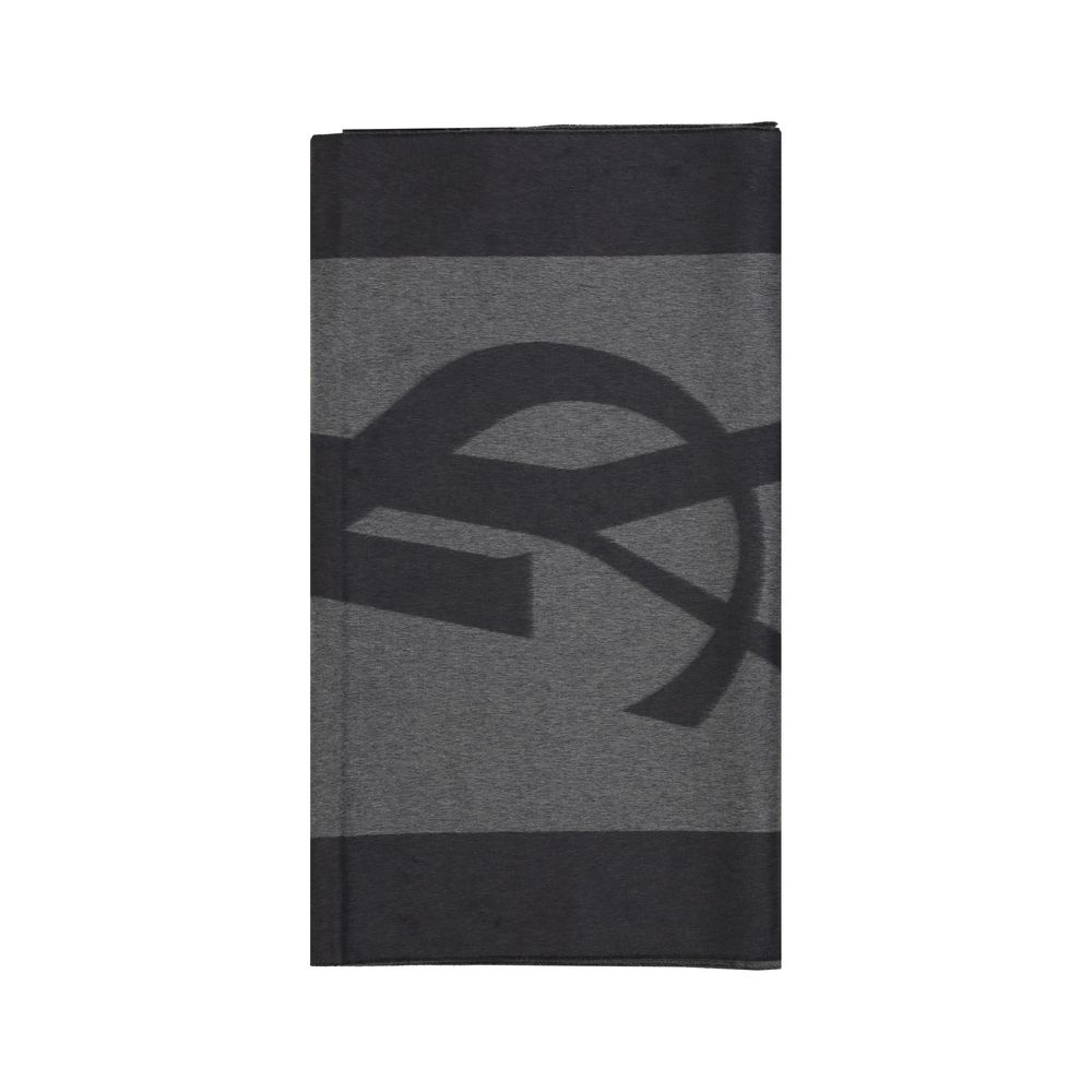 Saint Laurent Gray Silk Scarf with YSL logo and frayed hems, 50 x 215 cm, made in Italy, perfect for elegant styling.