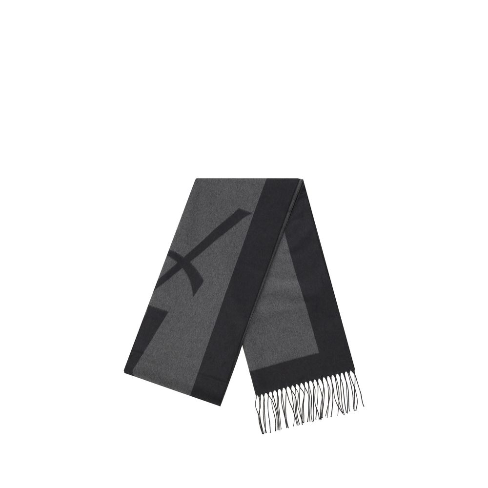 Saint Laurent Gray Silk Scarf with YSL logo, frayed hems, made in Italy, ideal for elegant looks.