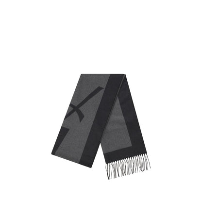 Saint Laurent Gray Silk Scarf with YSL logo, frayed hems, made in Italy, ideal for elegant looks.