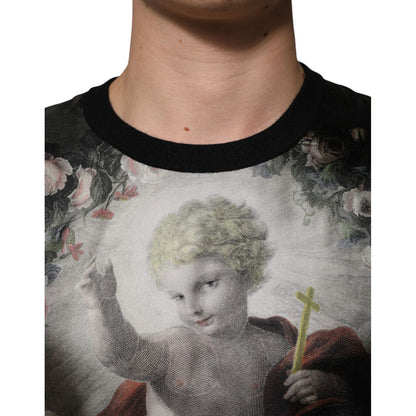 Dolce & Gabbana Black Cashmere Cherub Print Baroque Sweater