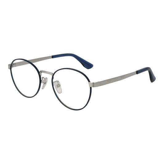 BMW Blue Men Glasses Frame with full-rim metal frame, round style, blue color, and branded case included.