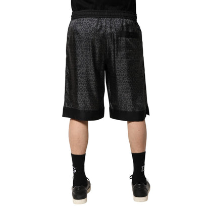 Dolce & Gabbana Gray Black Silk DG Logo Men Bermuda Shorts