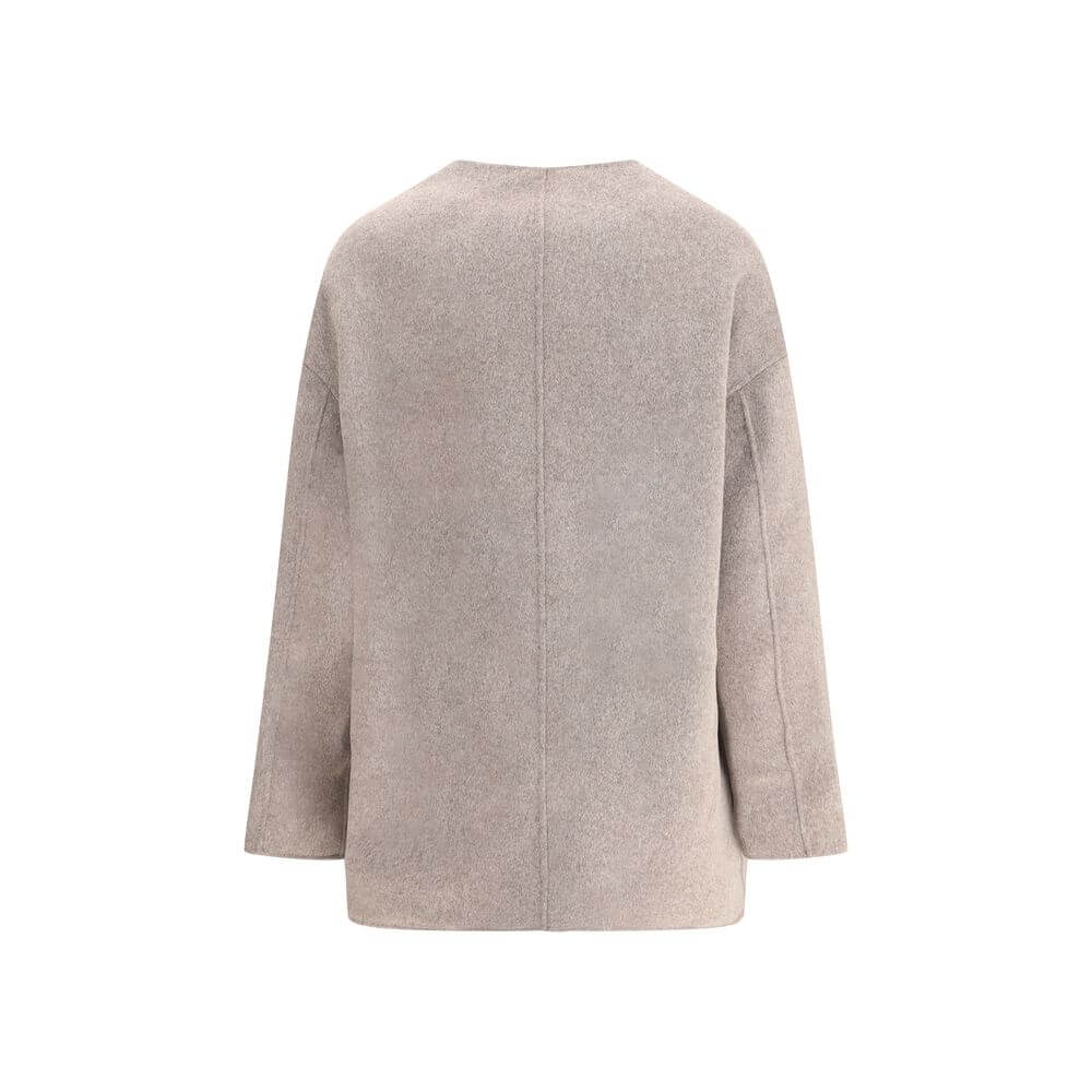 Back view of Loulou De Saison Gray Wool Coat showing minimalist design and lightweight fabric for versatile mid-season wear.