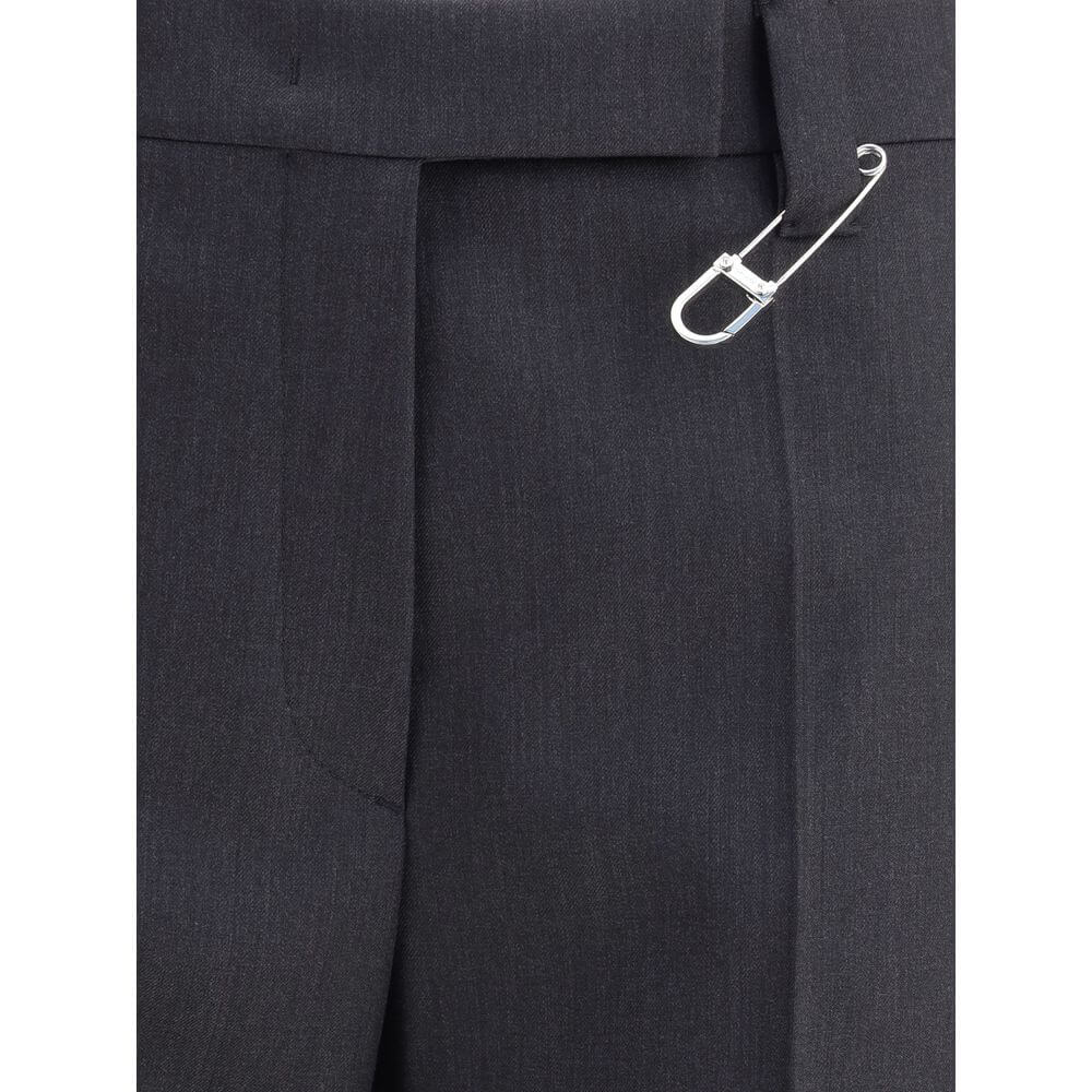 Close-up of the Prada Gray Fleece Wool Dress Pants with safety pin detail.