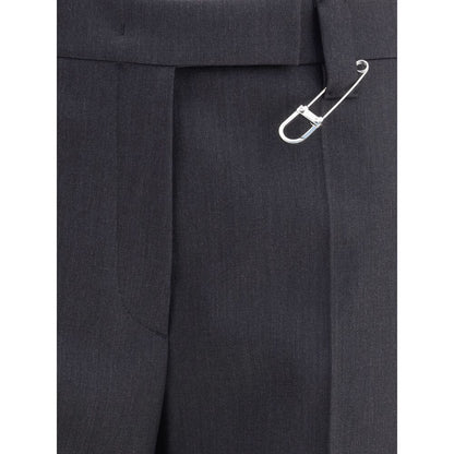 Close-up of the Prada Gray Fleece Wool Dress Pants with safety pin detail.