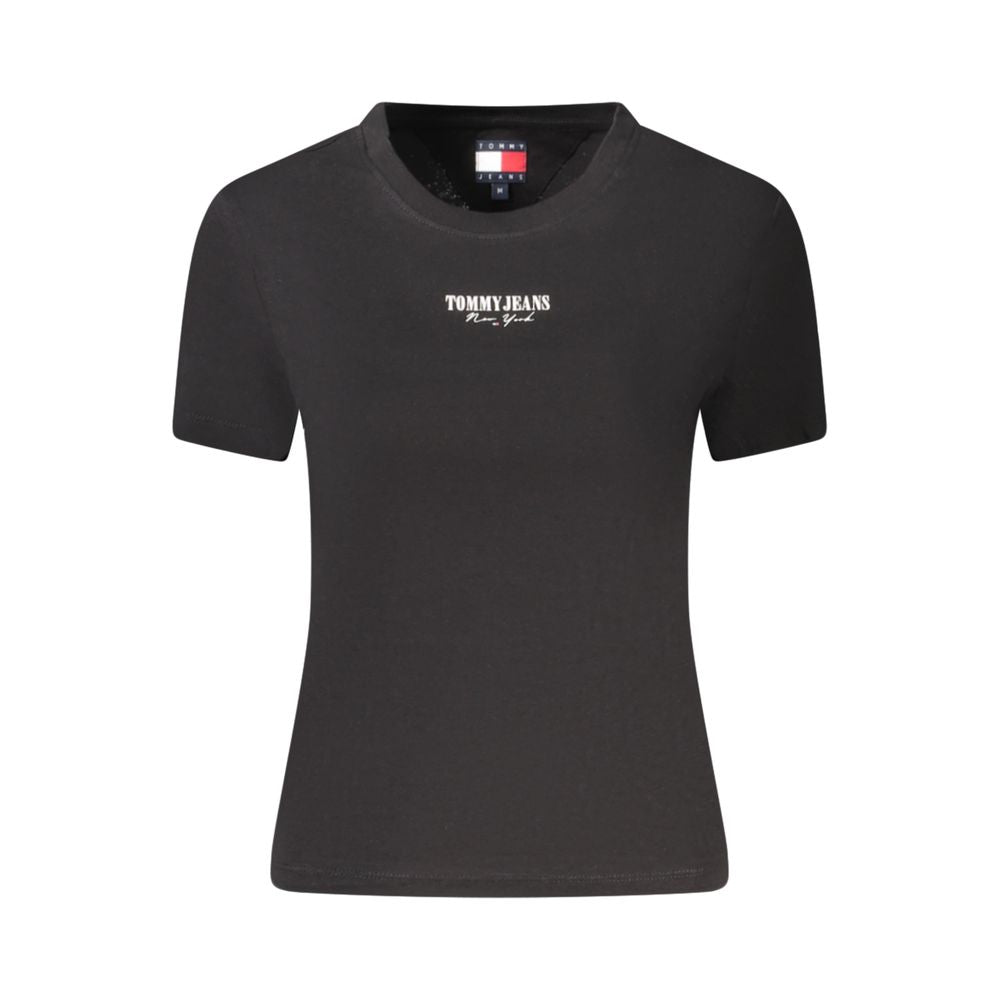 Tommy Hilfiger Black Cotton Women T-Shirt with logo and print, short-sleeved and sustainable, made with recycled viscose blend.