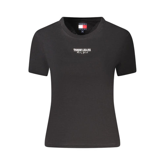 Tommy Hilfiger Black Cotton Women T-Shirt with logo print, short sleeves, crafted with sustainability in mind, trendy and stylish design.