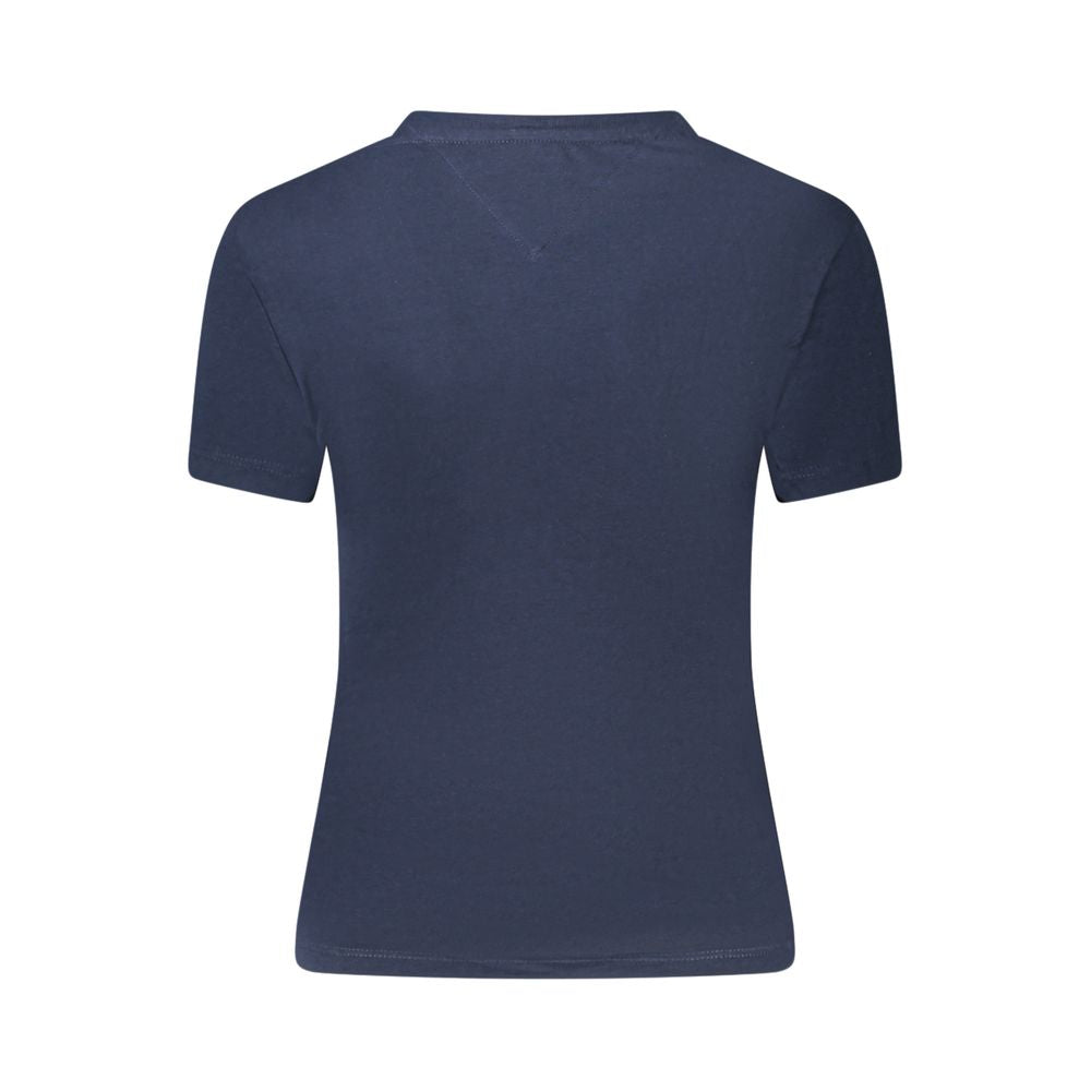 Back view of Tommy Hilfiger Blue Cotton Women T-Shirt showcasing short sleeves and sustainable fabric.