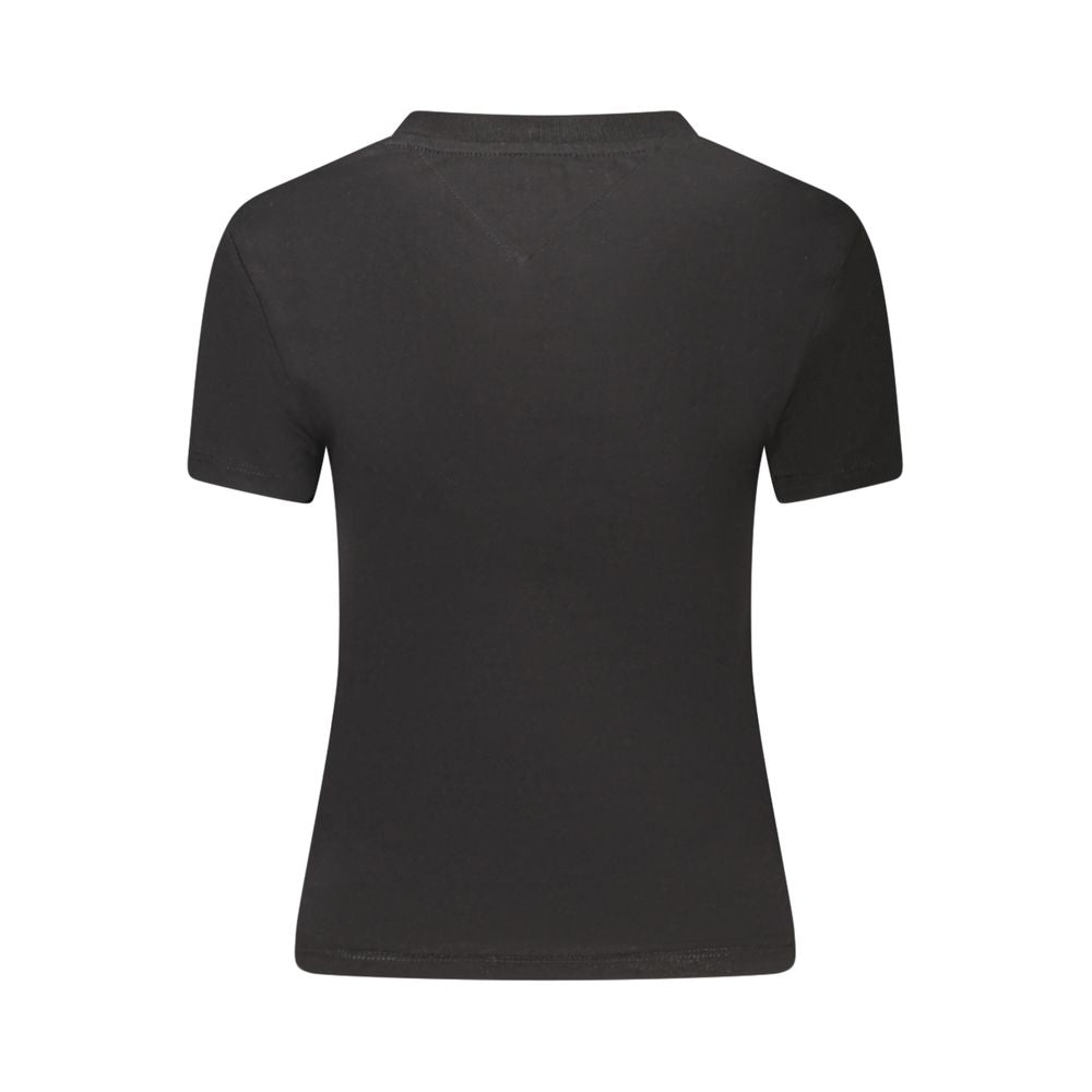Back view of Tommy Hilfiger Black Cotton Women T-Shirt, showcasing sleek short-sleeve design and eco-friendly materials.
