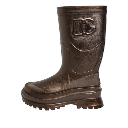 Dolce & Gabbana Metallic Bronze Pull On Rain Boots Shoes