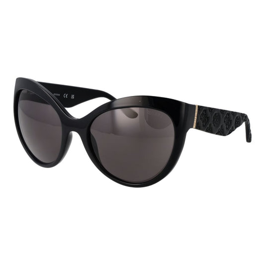 Guess Black Women Sunglass with full-rim plastic frame, grey lenses, butterfly style, 100% UVA & UVB protection, and branded case included.