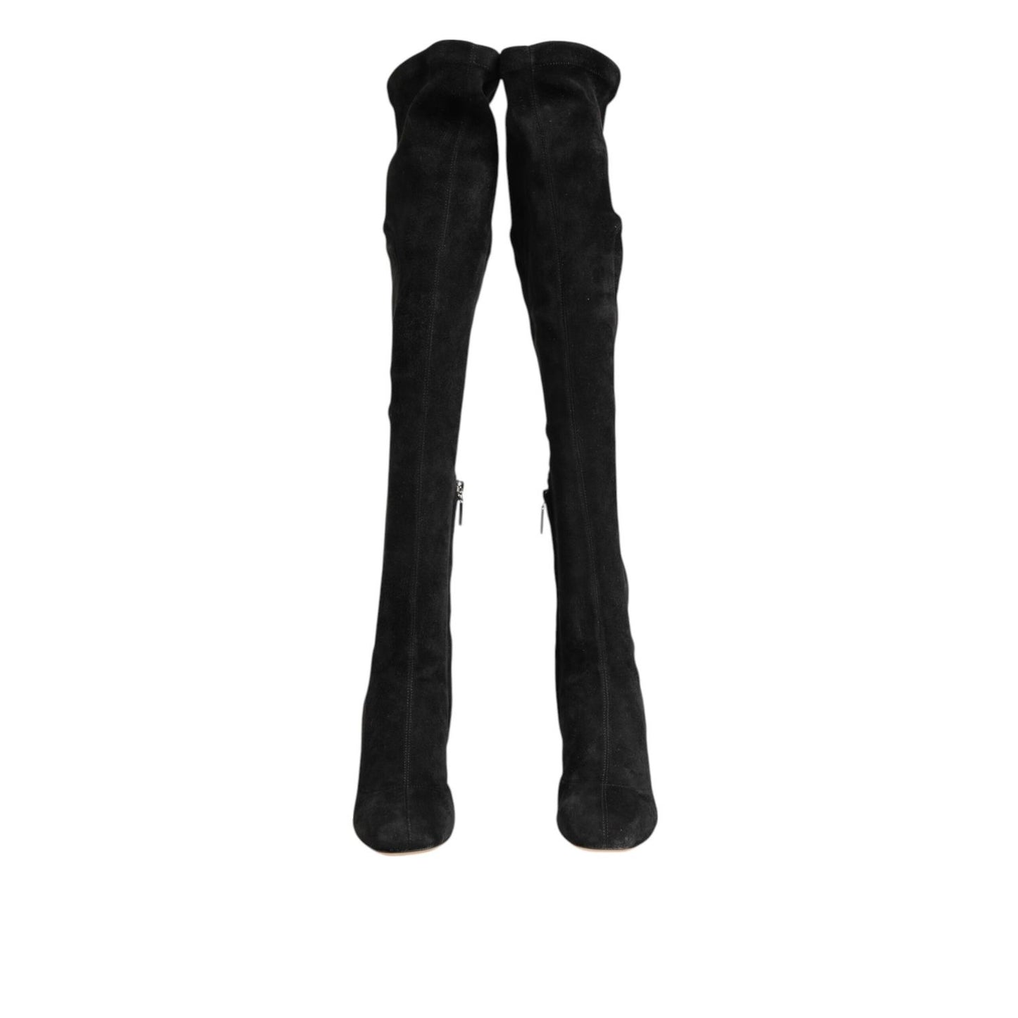 Dolce & Gabbana Black Suede Leather Knee High Boots Shoes