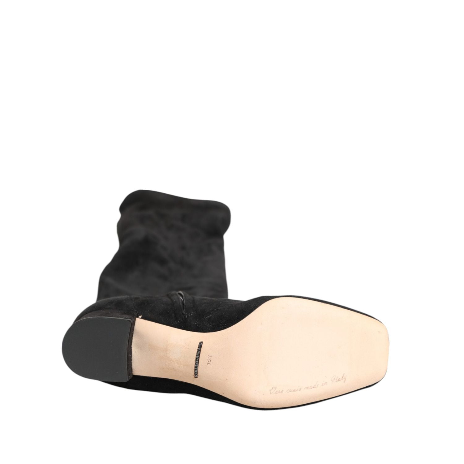 Dolce & Gabbana Black Suede Leather Knee High Boots Shoes